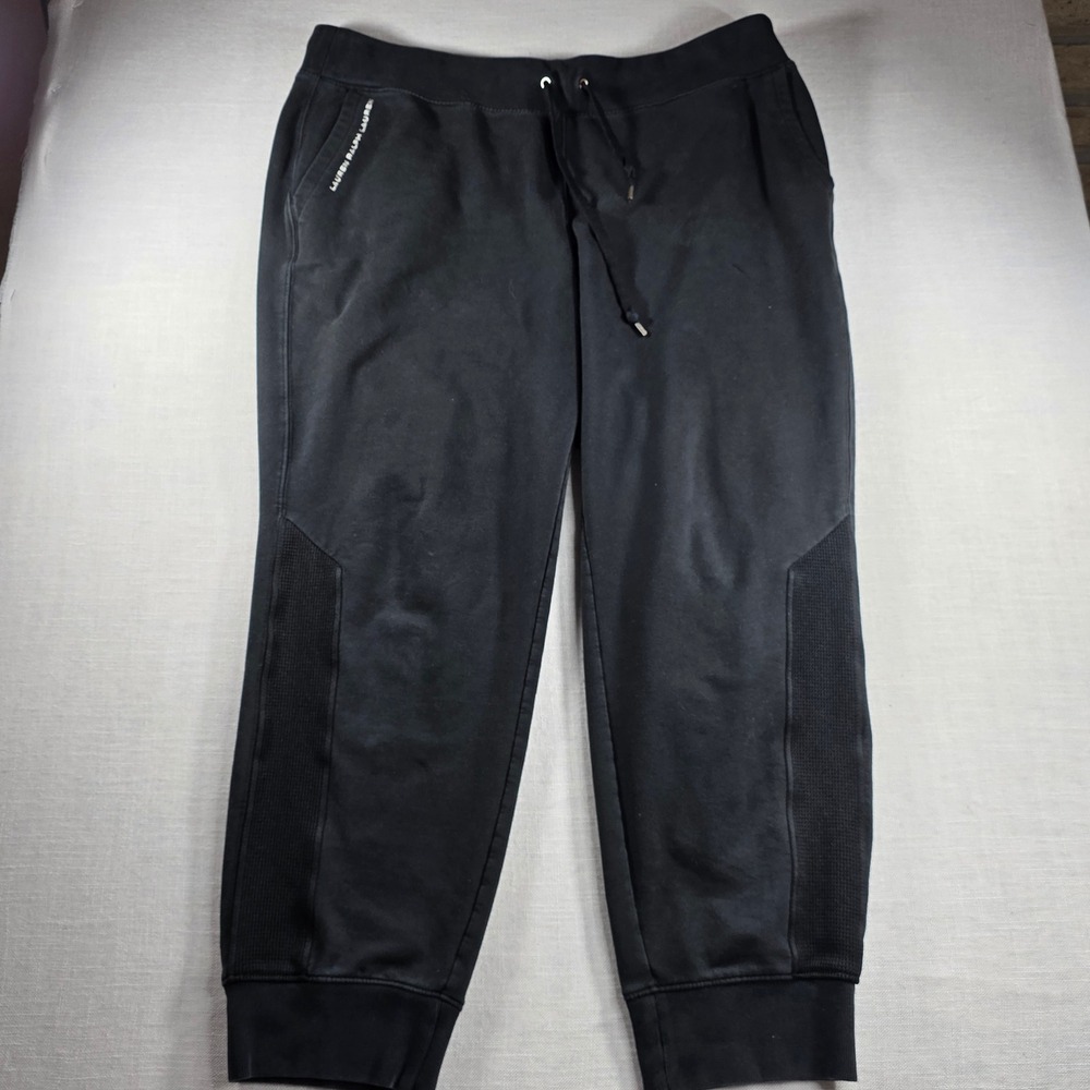 Lauren Ralph Lauren Black Jogger Sweatpants XL Logo Knit Athletic Lounge Pants
